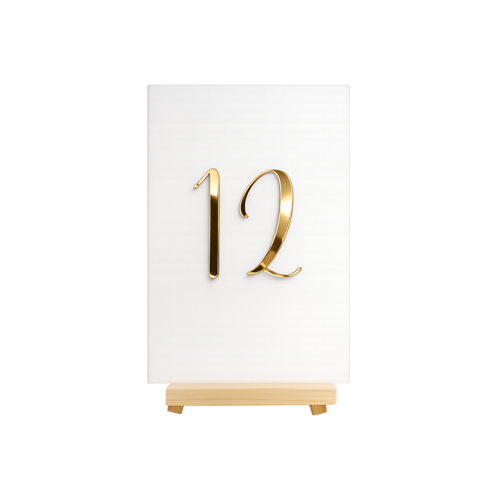 Tischnummer - Rechteckig - Gold auf Weiß