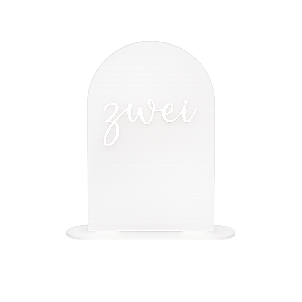 Tischnummer - Halbrund - Weiß auf Frost