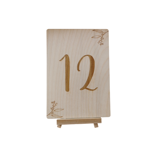 [VT0502-001001] Tischnummer - Rechteckig - Holzgravur mit Blumen