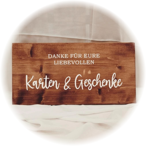 [EV0204-004014] Holzschild - Geschenketisch - dunkles Holz